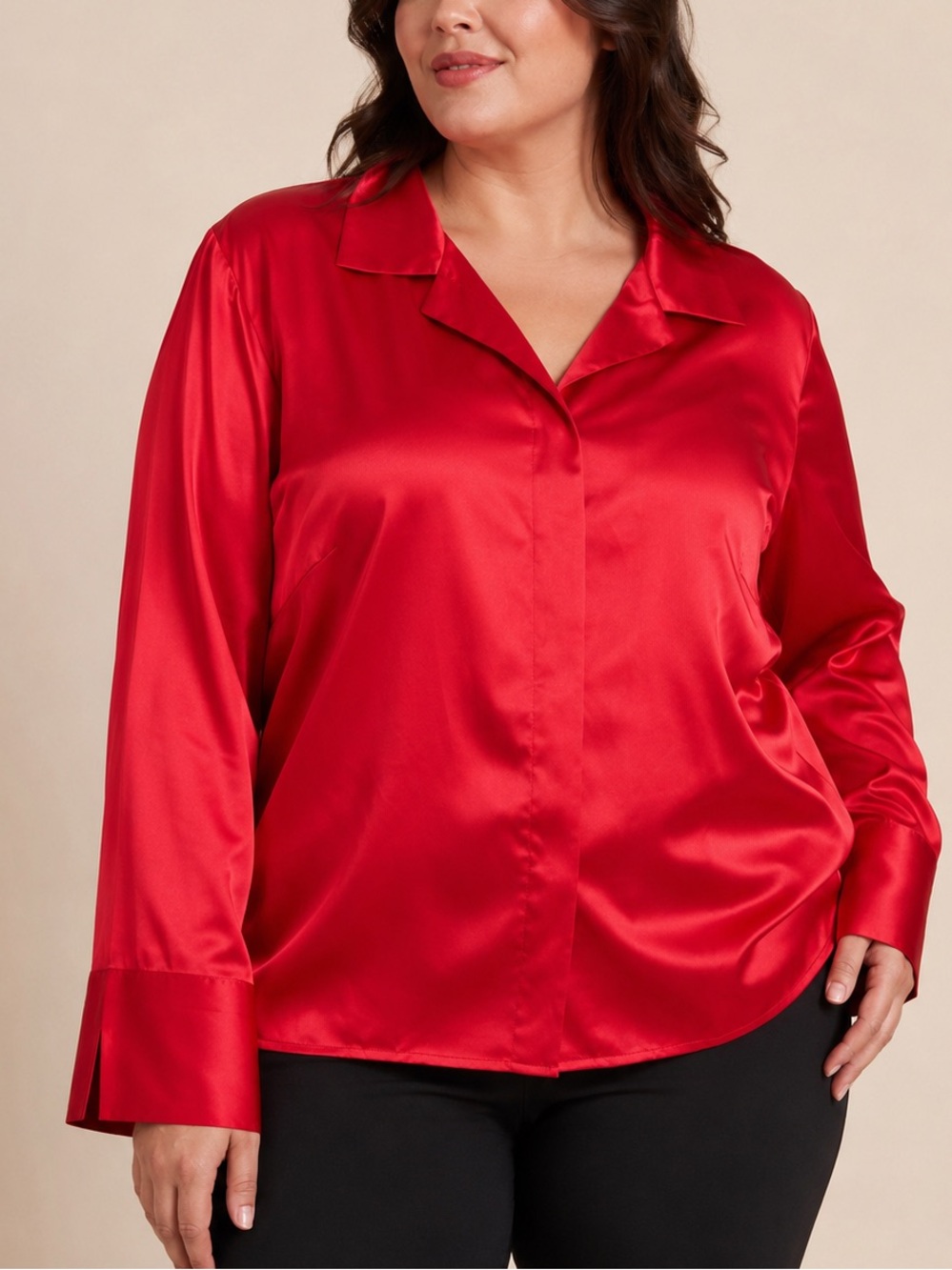 Spencer Jeremy 100% Silk Cherry Red Blouse NWT 2X Hidden Button Shirt - Picture 2 of 12
